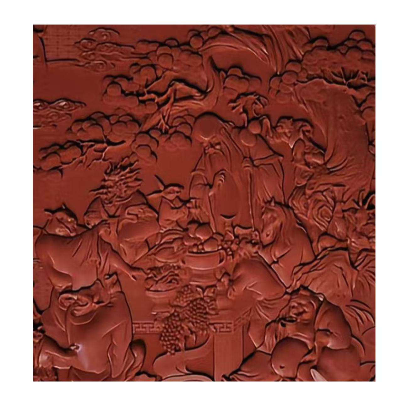 Carved Lacquer Hanging Panel Immortals Paying Homage to Longevity