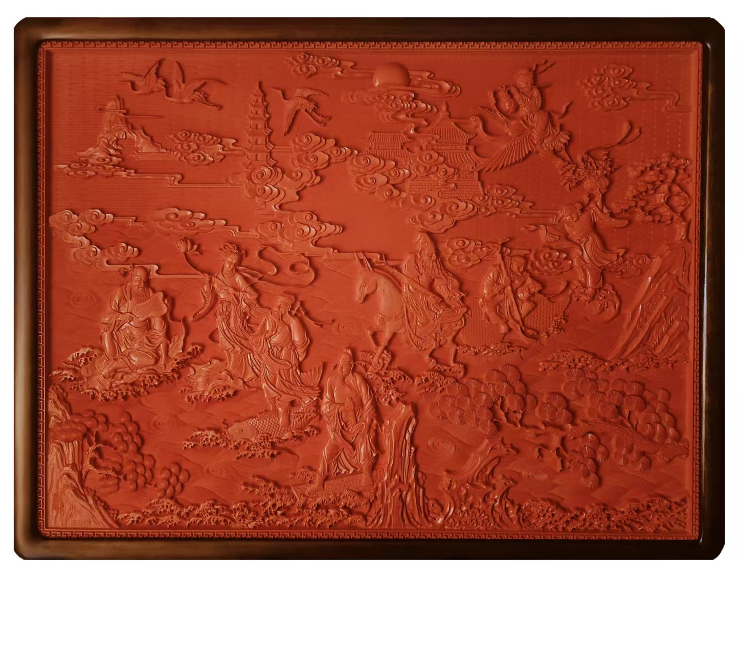 Carved Lacquer Hanging Panel the Eight Immortals Crossing the Sea