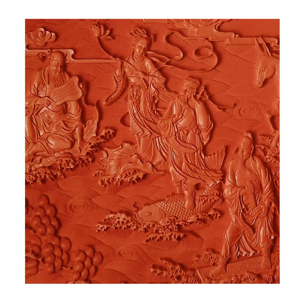 Carved Lacquer Hanging Panel the Eight Immortals Crossing the Sea