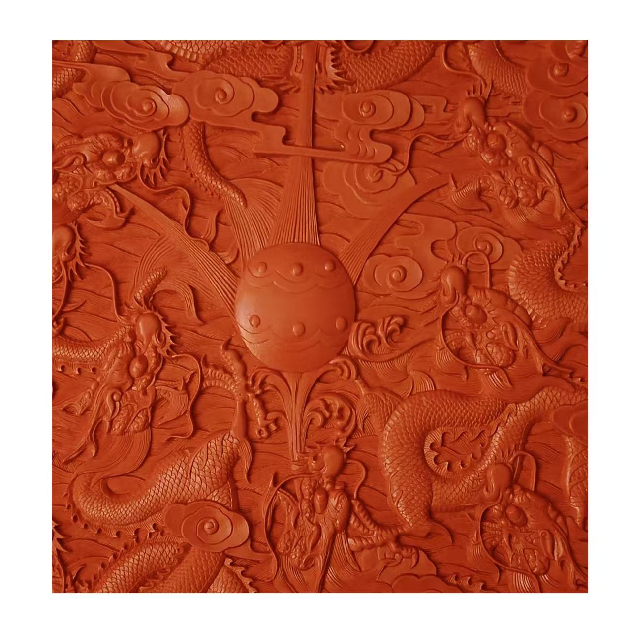 Carved Lacquer Hanging Panel Nine Dragons Playing with Pearls
