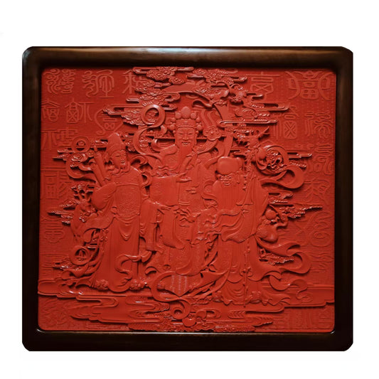 Carved Lacquer Hanging Panel Heavenly Official Bestows Blessings