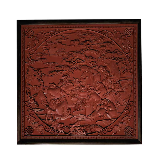 Carved Lacquer Hanging Panel Immortals Paying Homage to Longevity