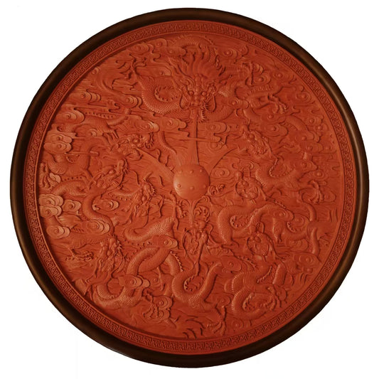 Carved Lacquer Hanging Panel Nine Dragons Playing with Pearls